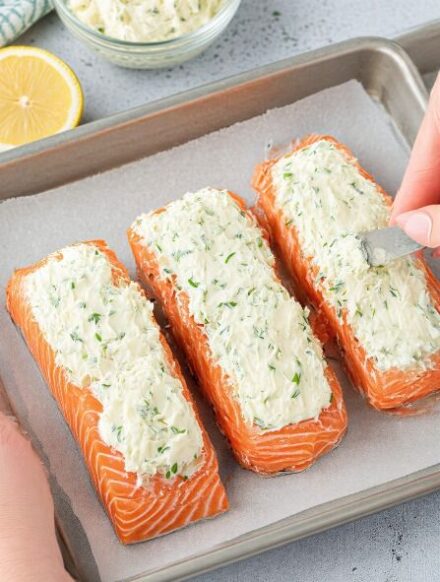 Low Carb Baked Salmon with Creamy Parmesan Topping