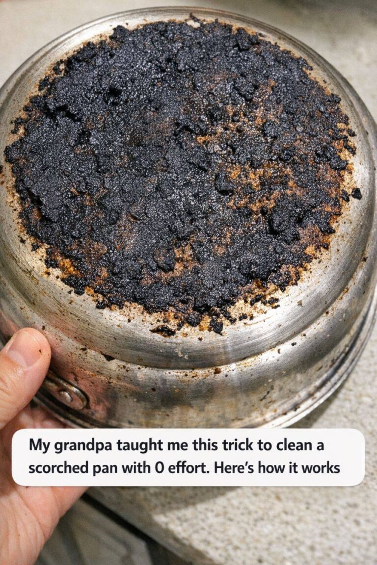My grandpa taught me this trick to clean a scorched pan with 0 effort. Here’s how it works