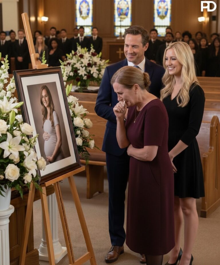 I stepped into my eight-month-pregnant daughter’s funeral with lilies choking the air. Her husband stood by the coffin—smiling—his arm around a woman I’d never seen.