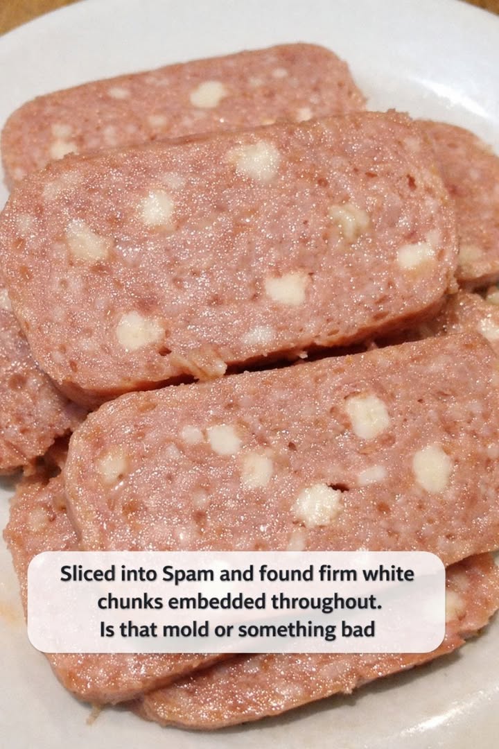 Sliced into Spam and found firm white chunks embedded throughout. Is that mold or something bad