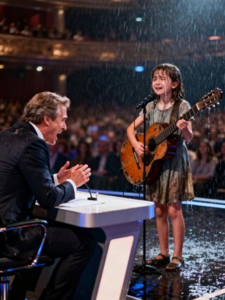 She sang in the rain to save her mother, not knowing that the millionaire judge in front of her was the father who had abandoned them… and when he recognized the lullaby he used to sing to them, he understood that fate had just presented him with the most painful debt of his life.