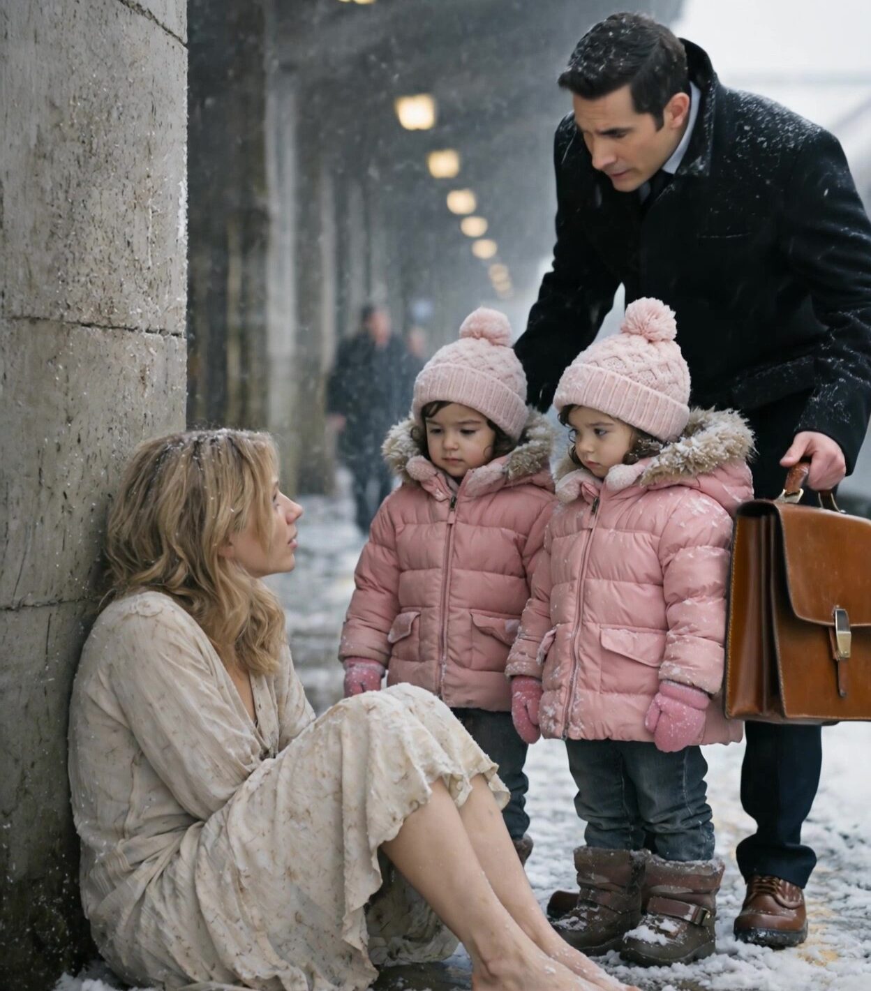 A Homeless Woman Was Shivering Barefoot at a Train Station… Until Two Little Girls Walked Up to Her and Changed Everything