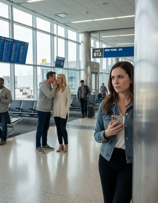 I came to the airport just to say goodbye to a friend—until I saw my husband in the departure lounge, arms wrapped around the woman he swore was “just a coworker.” I walked closer, heart pounding, and heard him whisper, “Everything is ready. That fool is going to lose everything.”