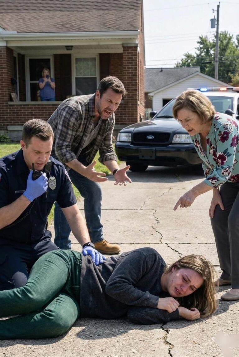 “Just stand up, stop faking it…!” my husband yelled when I lay paralyzed on the driveway. His mom accused me of ruining his birthday and seeking attention. but when the paramedic tested my legs, she immediately called for police backup.
