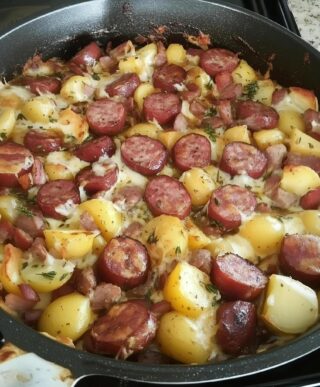 Fried Potatoes Onions And Smoked Polish Sausage