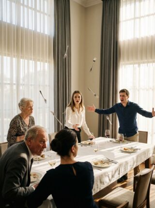 Family dinner: My parents were busy boasting about my brother’s 4-bedroom mansion, then turned to me and mockingly asked: ‘Do you want to stay there?’. I calmly replied: ‘THANKS! BUT I ALREADY OWN TWO NEXT DOOR AND ONE RIGHT ACROSS FROM IT – WHICH ONE DO YOU WANT TO MOVE INTO?’. The whole table fell silent..