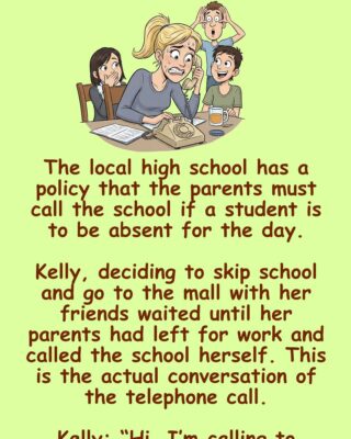 A teenage is making a phone call to the school.
