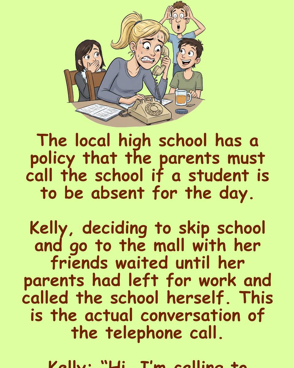 A teenage is making a phone call to the school.