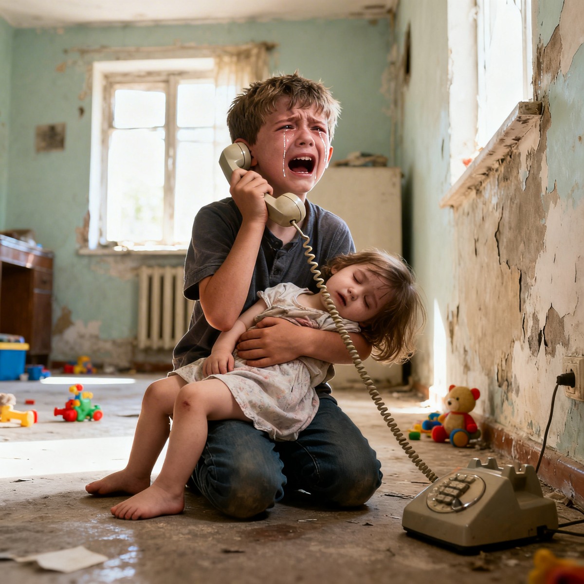 “DADDY, MY LITTLE SISTER WON’T WAKE UP, WE HAVEN’T EATEN IN THREE DAYS!”