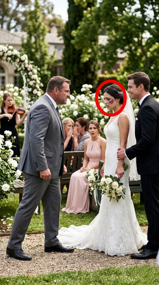 On my wedding day, I stepped out beside my fiancé, believing everything was finally perfect—until my father froze, staring at the dark bruise on my cheek.