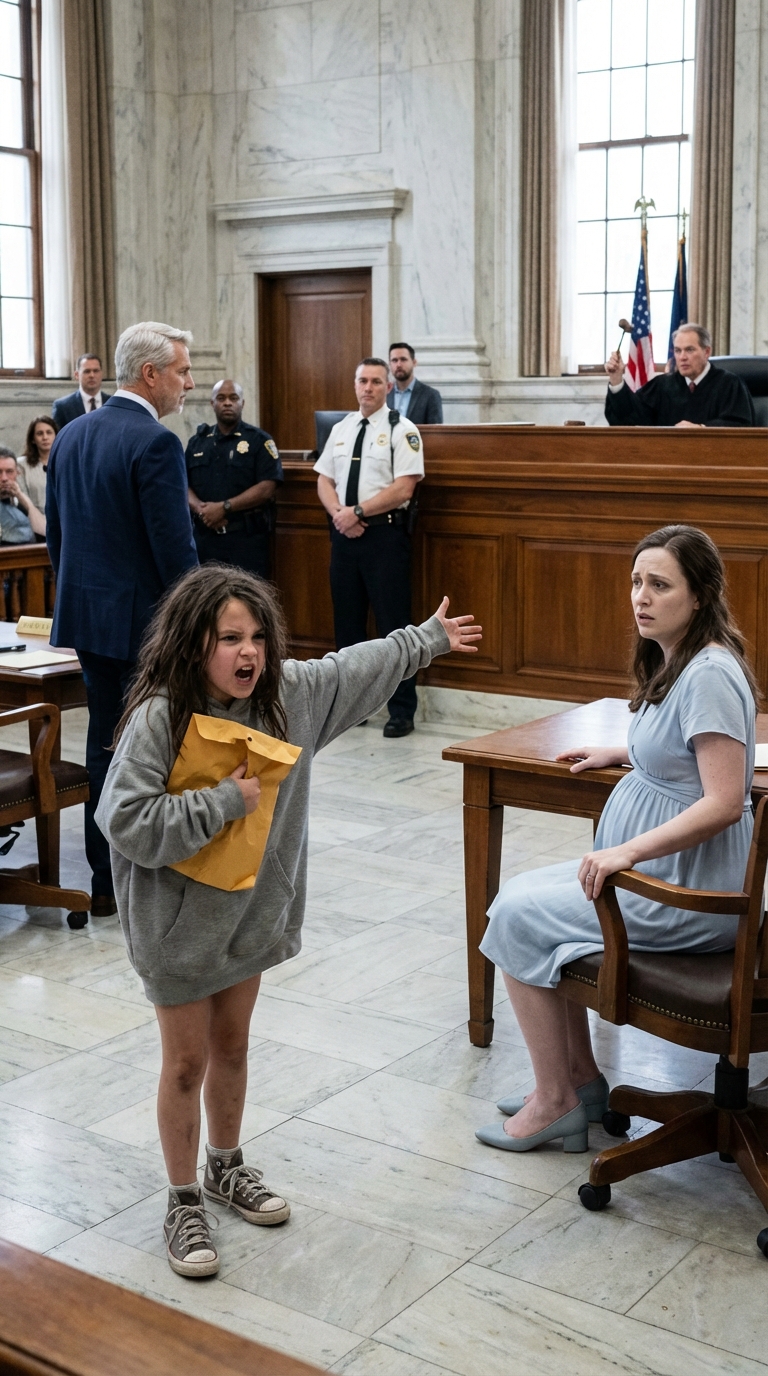 Just as he prepared to transfer $980 million to his pregnant ex-wife, the courtroom doors burst open and a homeless girl rushed in with a worn envelope. Her shocking claim about the baby’s true father stunned everyone and halted everything instantly.