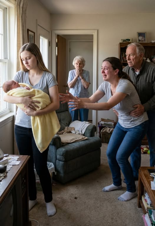 I walked into my parents’ house with my newborn in my arms when my sister yanked her away. My parents didn’t blink. “Sign the house and the car over to your sister. Now.” I laughed weakly. “Please… I just gave birth.” My sister leaned close, voice sharp. “Deed first—or the baby goes out the window.” I lunged forward. My father pinned my arms behind my back. And then my sister crossed a line no one could ever erase. In that instant…