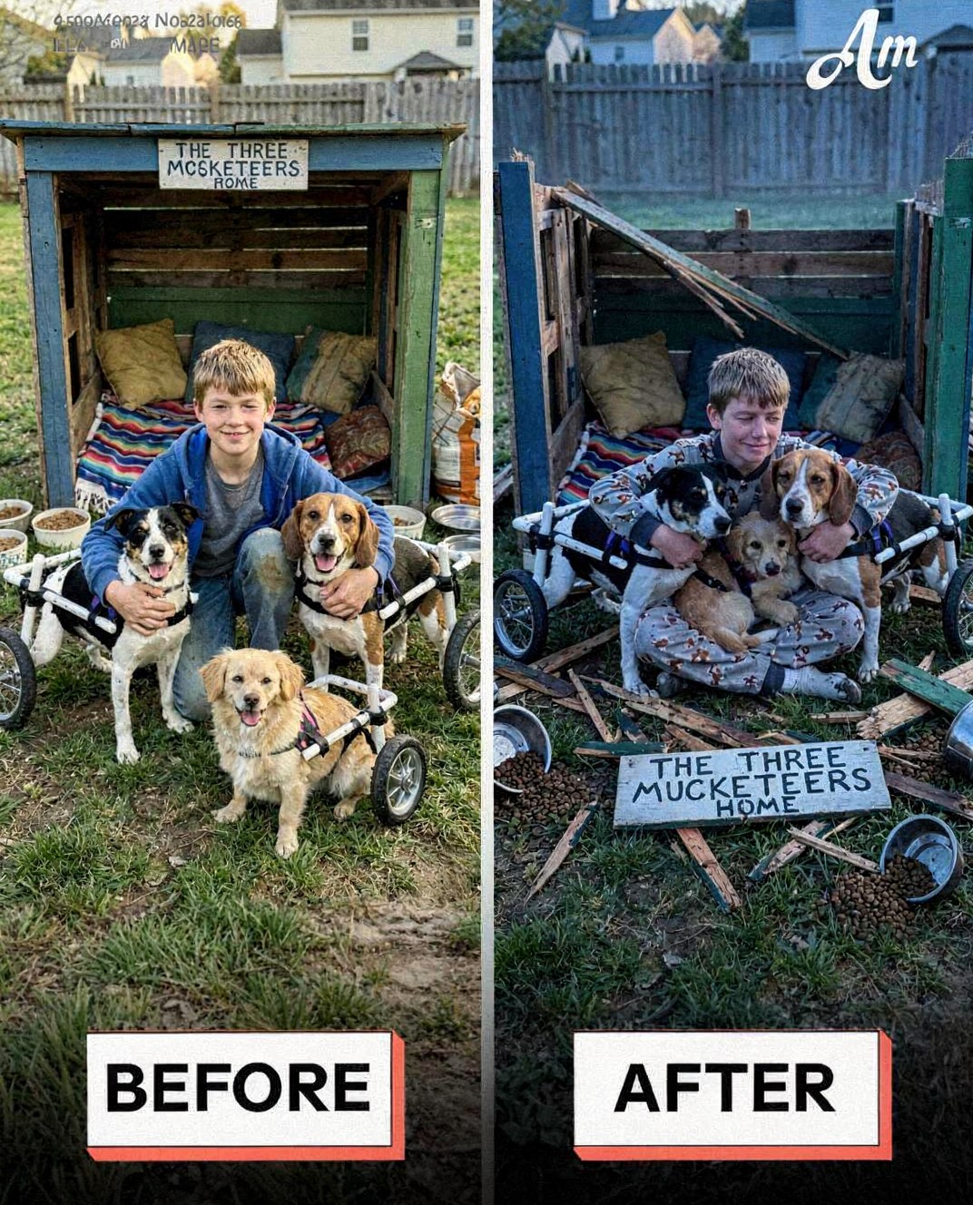 My 12-Year-Old Son Built Wheelchairs for 3 Stray Dogs – Our Neighbor Smashed Their Shelter, but 24 Hours Later, Someone Showed up at Her Door