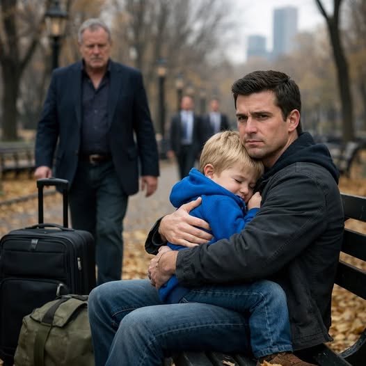 THE DAY I FOUND MY SON SITTING ON A COLD NEW YORK PARK BENCH WITH THREE SUITCASES, A FOUR-YEAR-OLD, AND NOWHERE LEFT TO GO, I THOUGHT THE WORST PART WAS HEARING THAT HIS WIFE’S FAMILY HAD THROWN HIM OUT AND STRIPPED HIM OF EVERYTHING—BUT THEN MY GRANDSON LOOKED UP AT ME AND ASKED, “GRANDPA, CAN YOU FIX THIS?” AND BY THE TIME MY SON-IN-LAW SWAGGERED INTO MY LAKE HOUSE TALKING LIKE THE PLACE ALREADY BELONGED TO HIM, HE STILL HAD NO IDEA THE COMPANY THAT DESTROYED MY SON WAS SECRETLY MINE, THE DEBTS CLOSING AROUND HIM WERE NO ACCIDENT, AND THE MEN WAITING AT MY TABLE WERE ABOUT TO TURN HIS PERFECT TAKEOVER INTO THE FIRST PUBLIC CRACK IN A VERY EXPENSIVE FAMILY EMPIRE