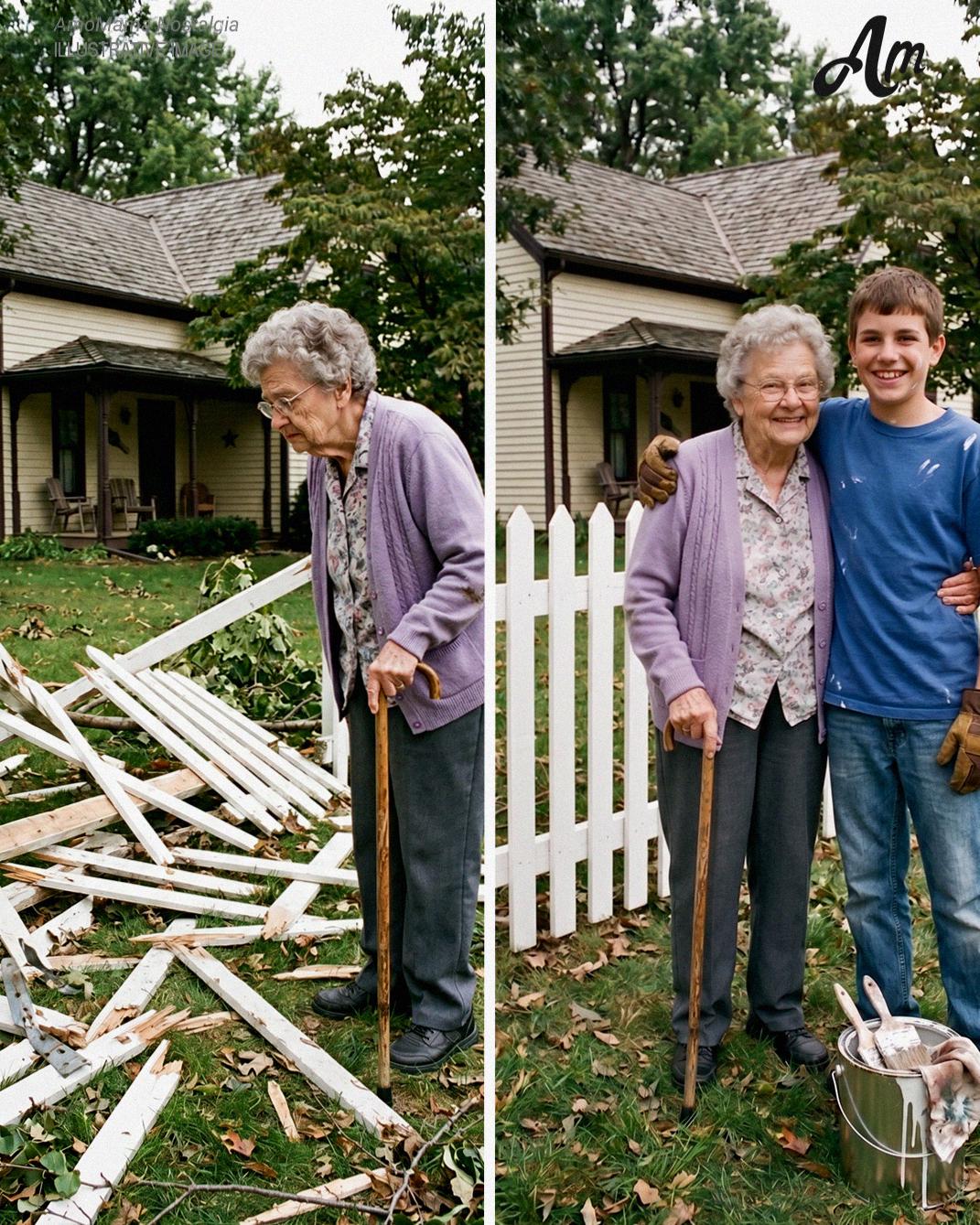 My 14-Year-Old Son Repaired Our Elderly Neighbor’s Fence After the Storm – The Next Morning, Officers Arrived With a Note She’d Left for Him