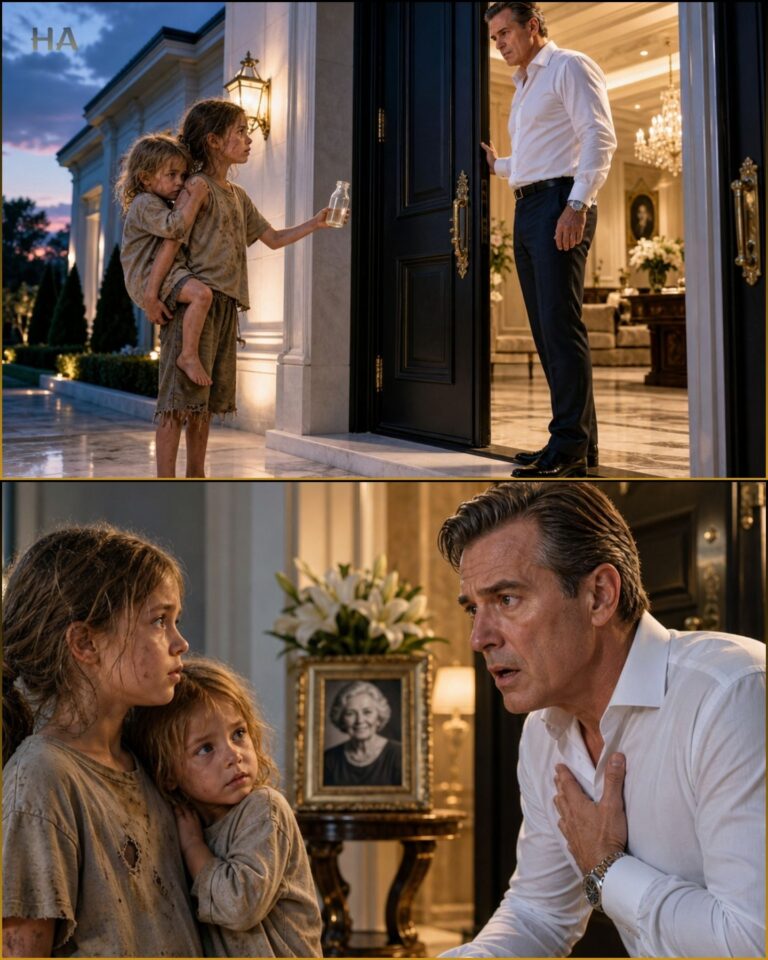 “I’m only asking for a glass of milk” poor little girl carrying her younger sibling said…. But The Billionaire Nearly Shut the Door on her—Until Her Grandmother’s Name Made Him Go Silent…. and Unaware He’ll Change Her Life