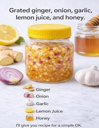 natural remedy combines ginger, onion, garlic, lemon juice, and honey