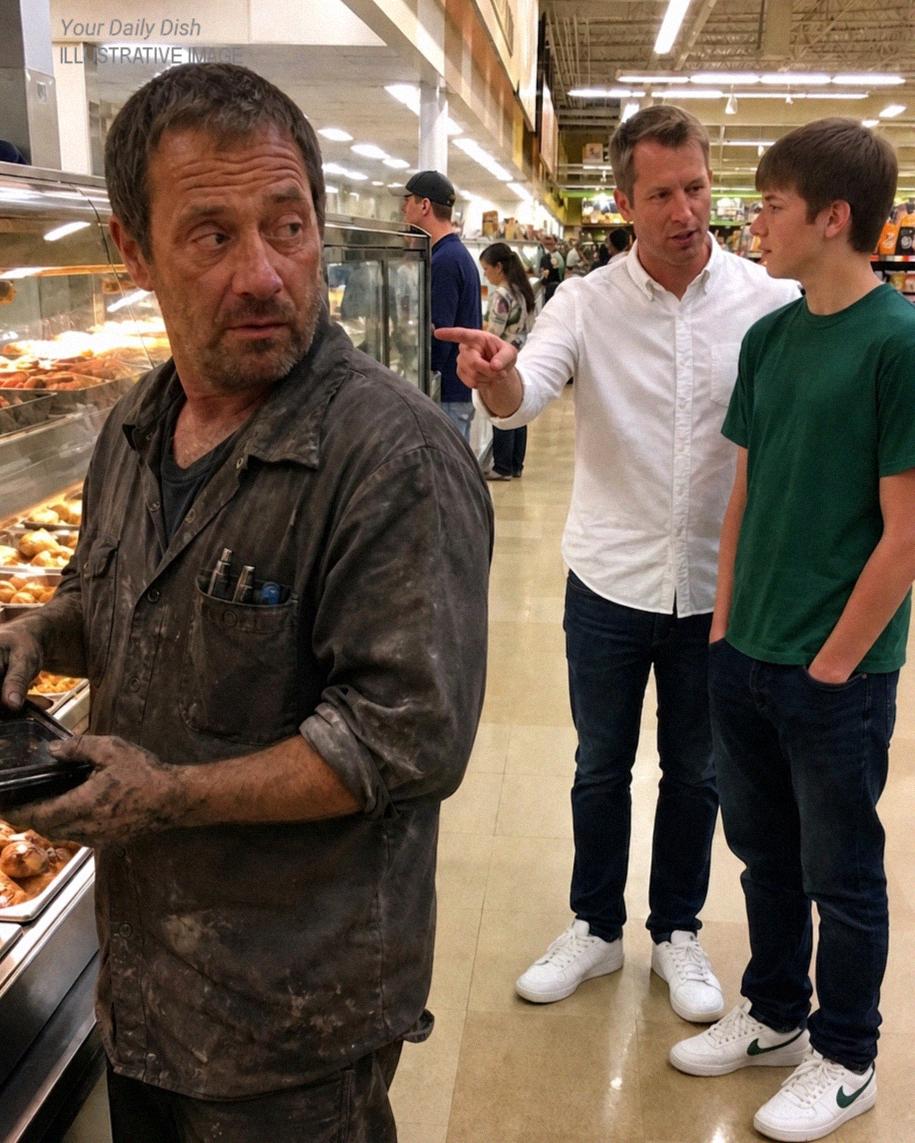 A Man Pointed at My Grease-Stained Hands and Told His Son I Was a Failure – Just Moments Later, His Son’s View of Me Changed Completely