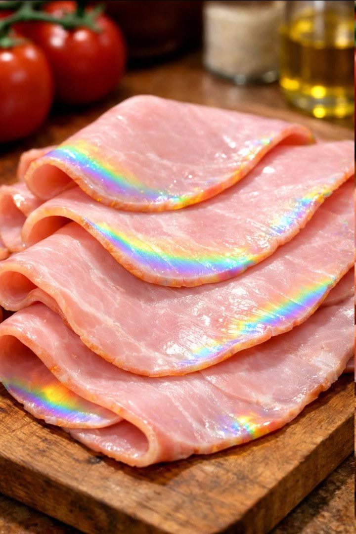 Pulled deli ham from the fridge and noticed a rainbow-like shine on the slices. Is that normal?