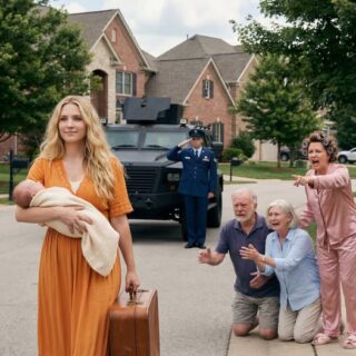 Hours after my husband’s funeral, Mom pointed at my 8-month pregnant belly. “Your sister’s rich husband is moving in. Go sleep in the 10-degree garage,” she spat. My Dad sneered: “Your crying ruins our vibe.” I smiled coldly and whispered, “Okay.” They thought I was a helpless widow. But the next morning—when armored military SUVs and Special Forces squad arrived to escort me away—my family went completely pale…