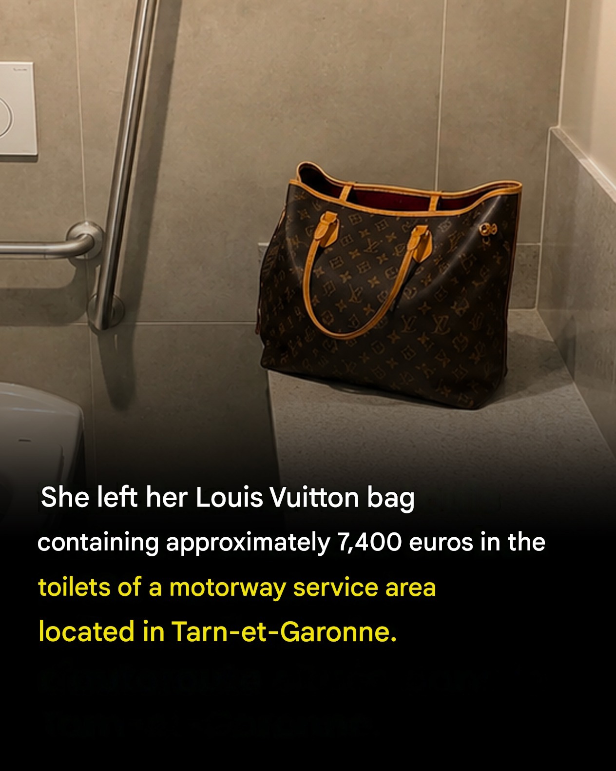 She inadvertently left her Louis Vuitton bag containing approximately 7,400 euros in the toilets of a motorway service area in Tarn-et-Garonne